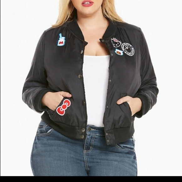New RARE HTF Torrid X Hello Kitty Patch Bomber Jacket Size 2 Torrid (18/20)  2X - Picture 1 of 16
